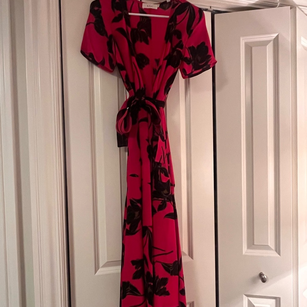 ALC Pink Maxi Dress Puff Sleeves V-Neck